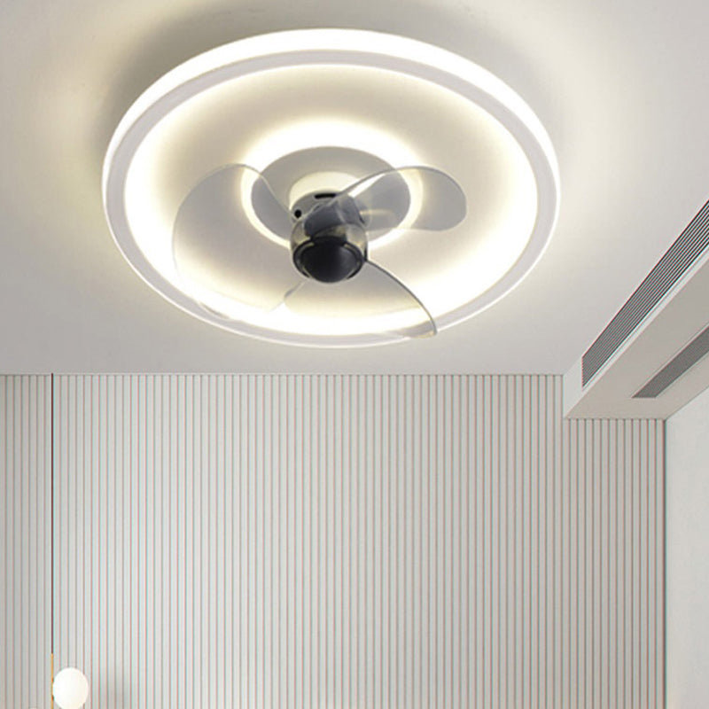 3-Blade Round Fan Lamp Fixture Nordic Metallic Bedroom LED Semi Flush Ceiling Light