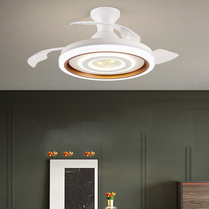 Modern Frequency Conversion Ceiling Fan Lamp Metal Living Room LED Semi Flush Light