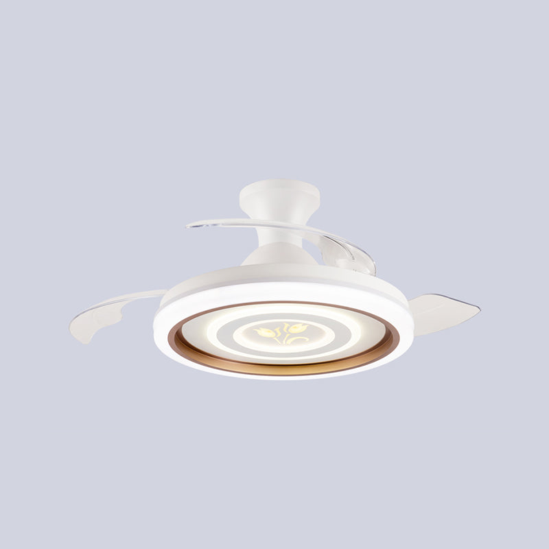 Modern Frequency Conversion Ceiling Fan Lamp Metal Living Room LED Semi Flush Light