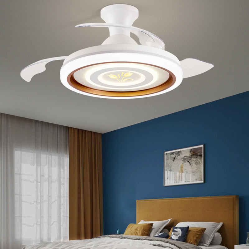 Modern Frequency Conversion Ceiling Fan Lamp Metal Living Room LED Semi Flush Light