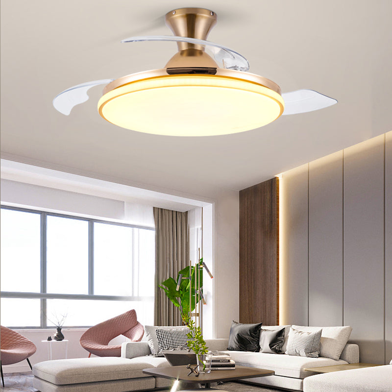 Modern Frequency Conversion Ceiling Fan Lamp Metal Living Room LED Semi Flush Light
