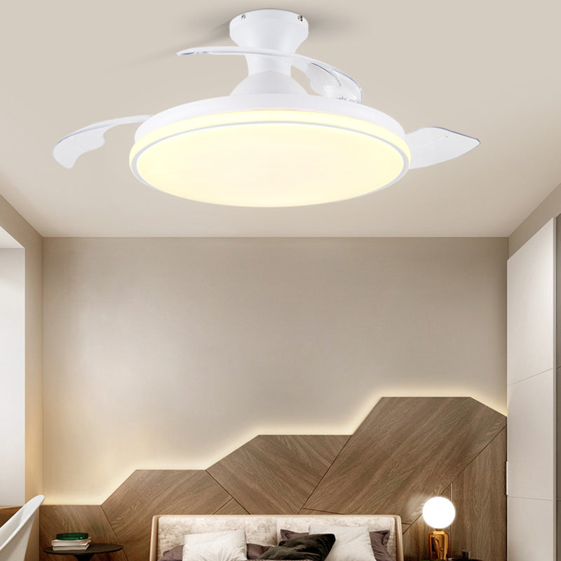 Modern Frequency Conversion Ceiling Fan Lamp Metal Living Room LED Semi Flush Light