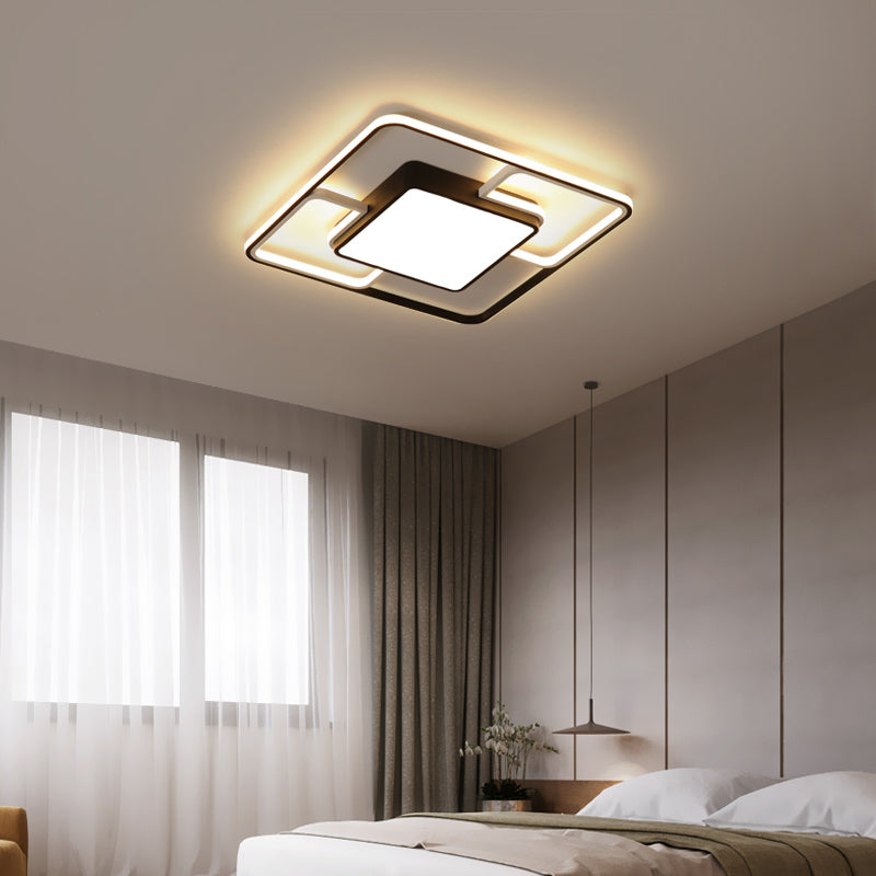 Fixes de plafond de forme carrée de style moderne Metal 4 Lumières montées de plafond lumineuses en noir