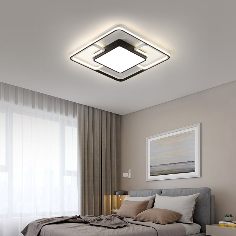 Fixes de plafond de forme carrée de style moderne Metal 4 Lumières montées de plafond lumineuses en noir