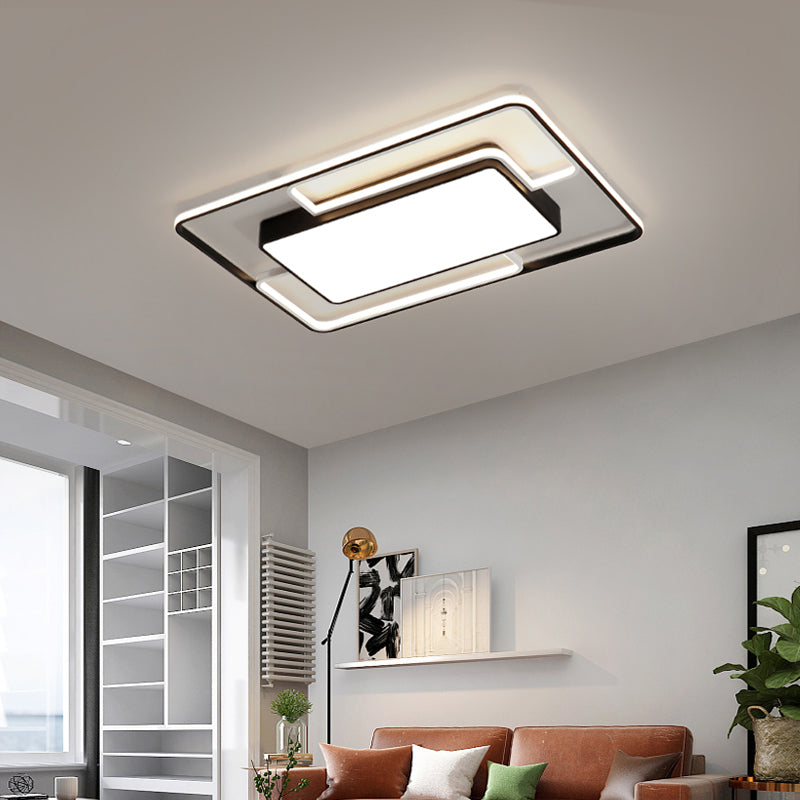 Modern Style Square Shape Ceiling Fixtures Metal 4 Light Ceiling Mounted Lights in Black