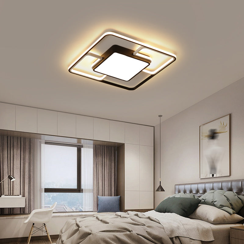 Modern Style Square Shape Ceiling Fixtures Metal 4 Light Ceiling Mounted Lights in Black