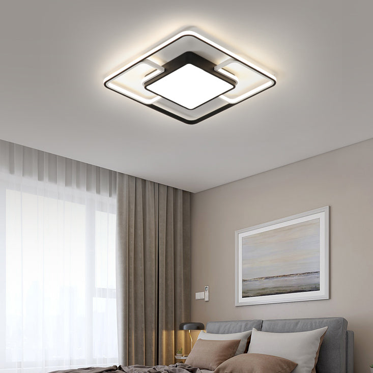 Fixes de plafond de forme carrée de style moderne Metal 4 Lumières montées de plafond lumineuses en noir