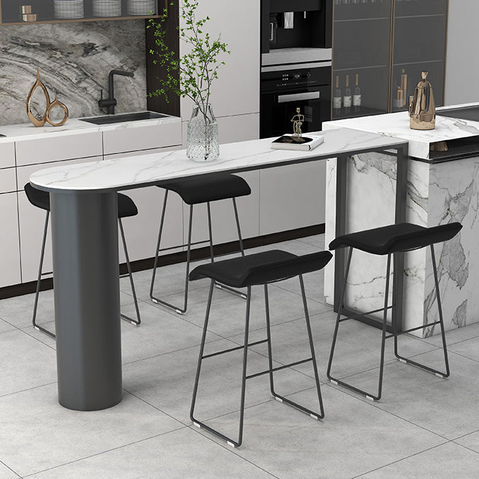 Modern Black Iron Bar Dining Table with White Stone Top Indoor Bistro Table