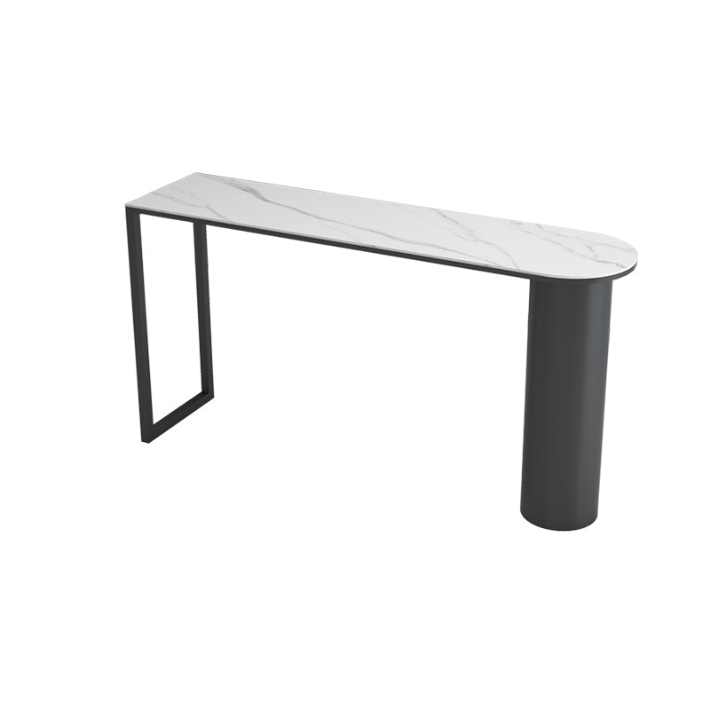 Modern Black Iron Bar Dining Table with White Stone Top Indoor Bistro Table