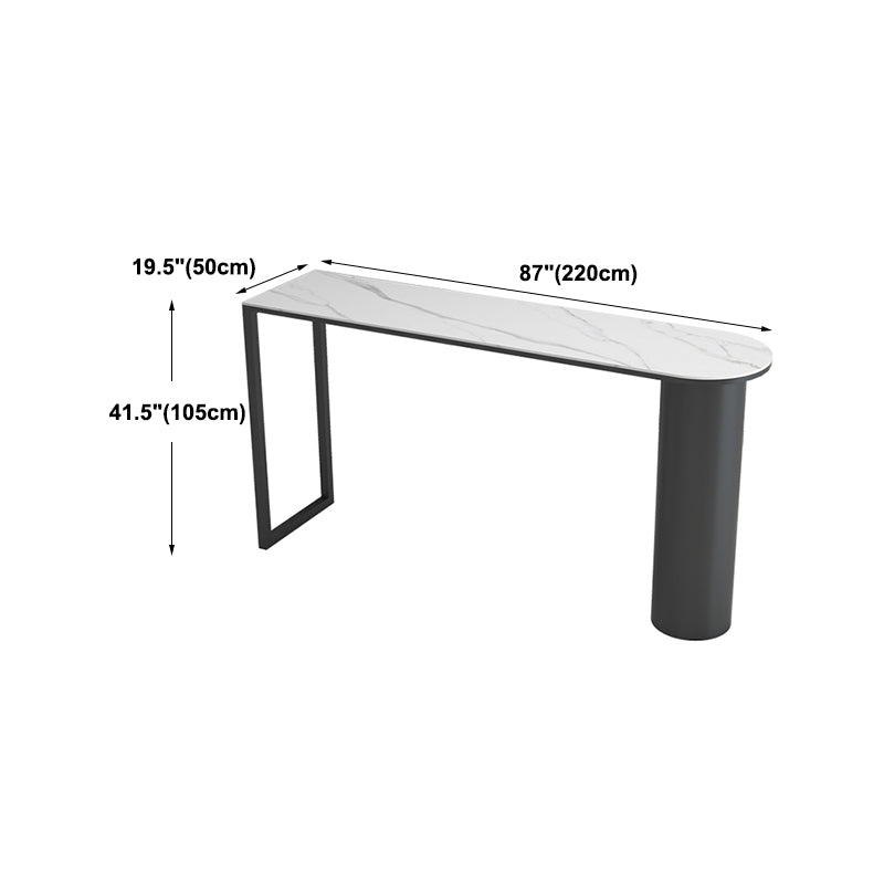 Modern Black Iron Bar Dining Table with White Stone Top Indoor Bistro Table