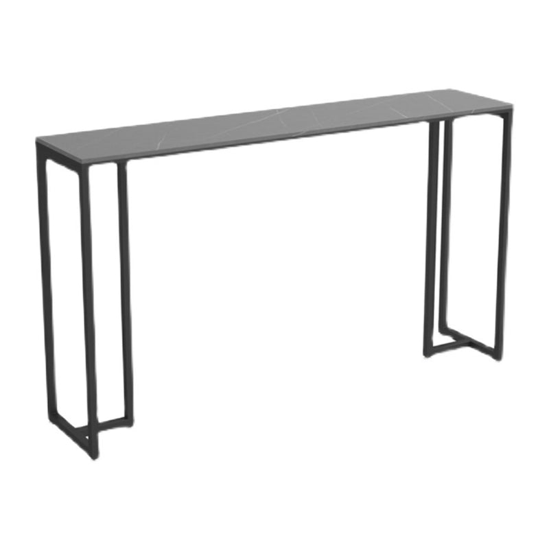 Modern Black Iron Bar Dining Table with Stone Top Rectangle Indoor Bistro Table