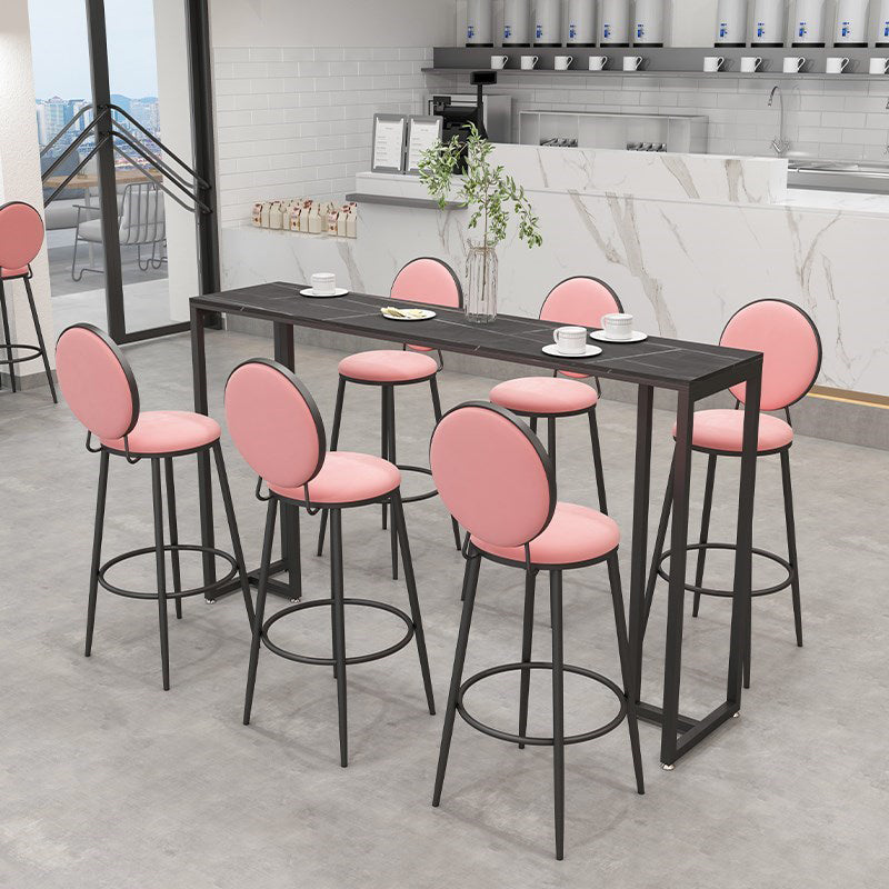 Modern Black Iron Bar Dining Table with Stone Top Rectangle Indoor Bistro Table