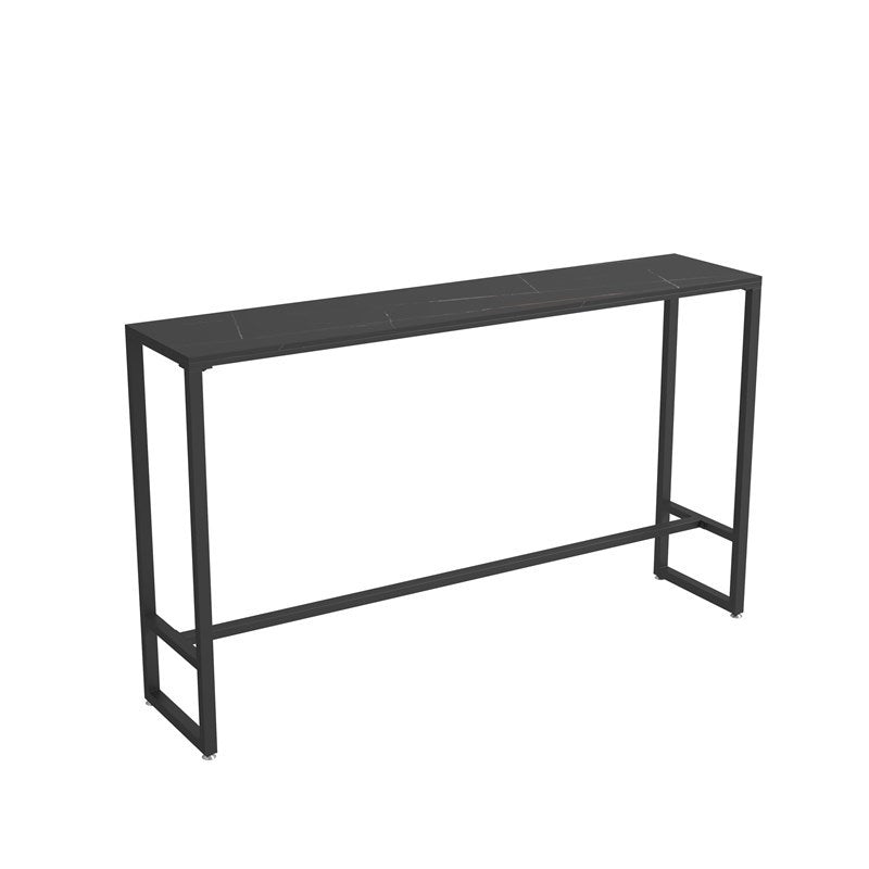 Modern Black Iron Bar Dining Table with Stone Top Rectangle Indoor Bistro Table