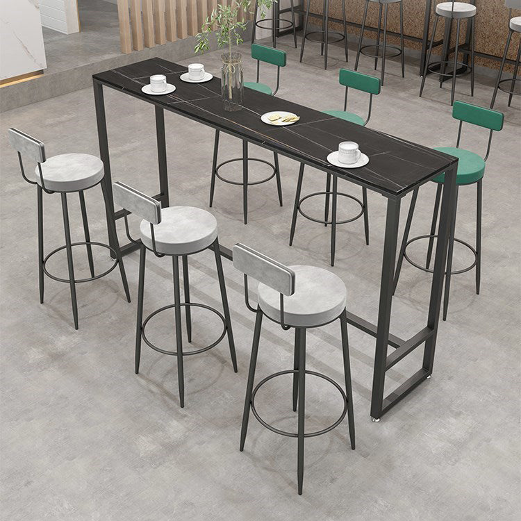 Modern Black Iron Bar Dining Table with Stone Top Rectangle Indoor Bistro Table