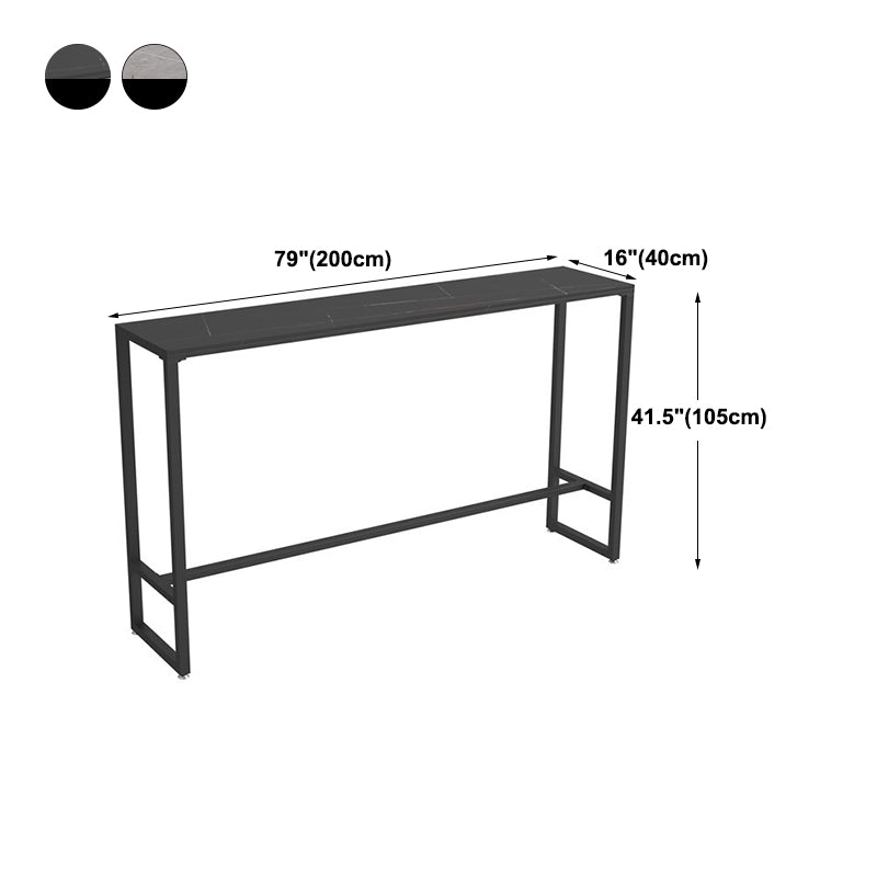 Modern Black Iron Bar Dining Table with Stone Top Rectangle Indoor Bistro Table