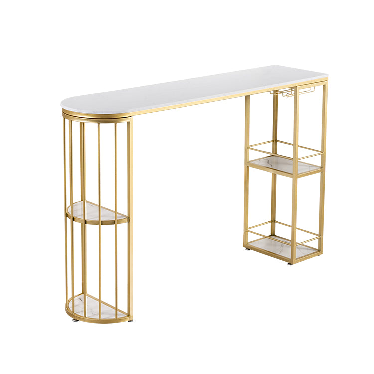 Glam Iron Bar Dining Table White Faux Marble Top Indoor Bistro Table with 2-Shelf