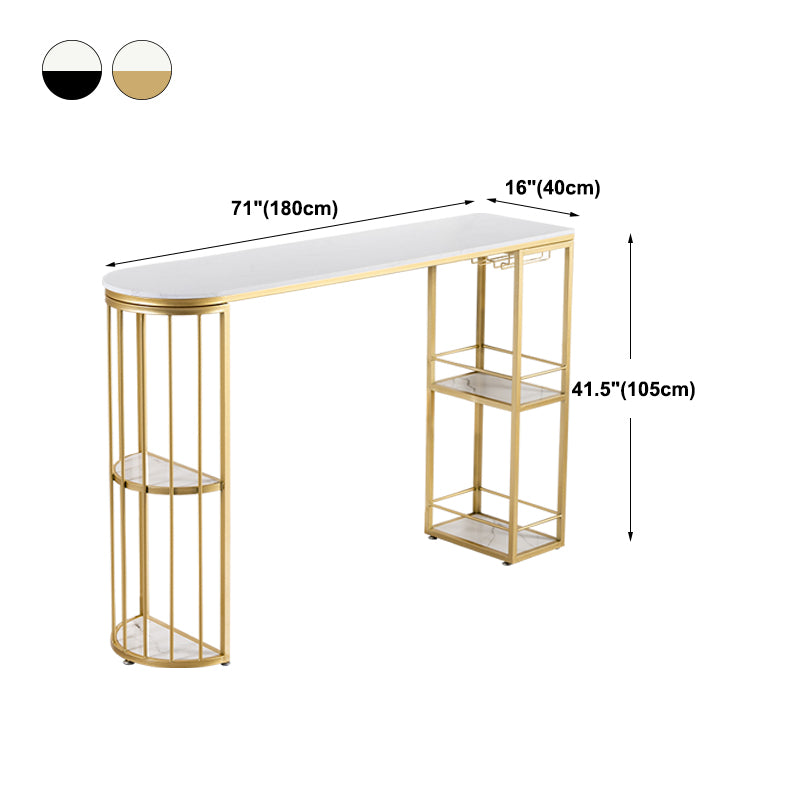 Glam Iron Bar Dining Table White Faux Marble Top Indoor Bistro Table with 2-Shelf