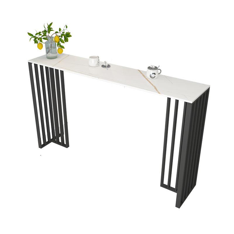 Modern Iron Bar Dining Table with Stone Top Rectangle Indoor Bistro Table