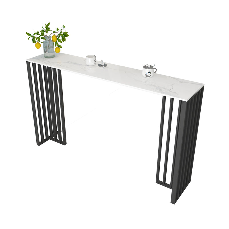 Modern Iron Bar Dining Table with Stone Top Rectangle Indoor Bistro Table