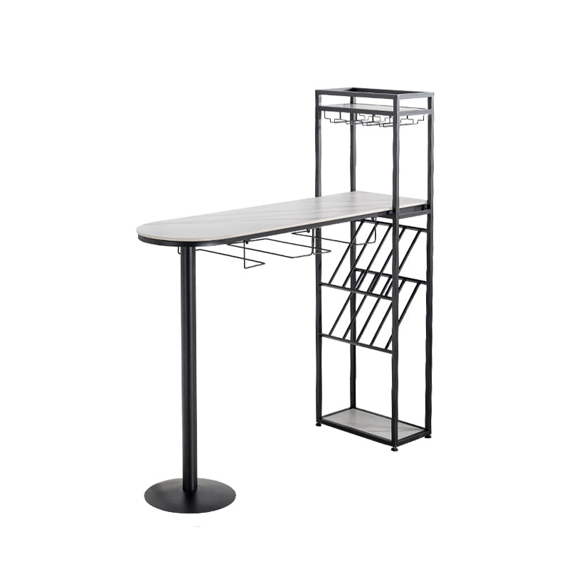 Modern Iron Bar Dining Table White Faux Marble Indoor Bistro Table with Wine Rack