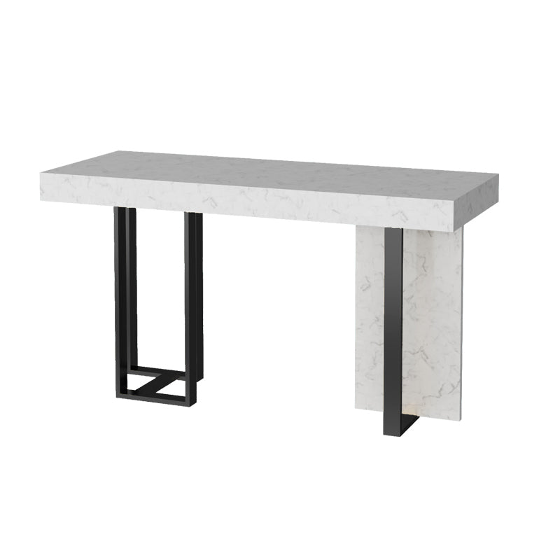 Glam Iron Bar Dining Table with White Stone Top Rectangle Indoor Bistro Table