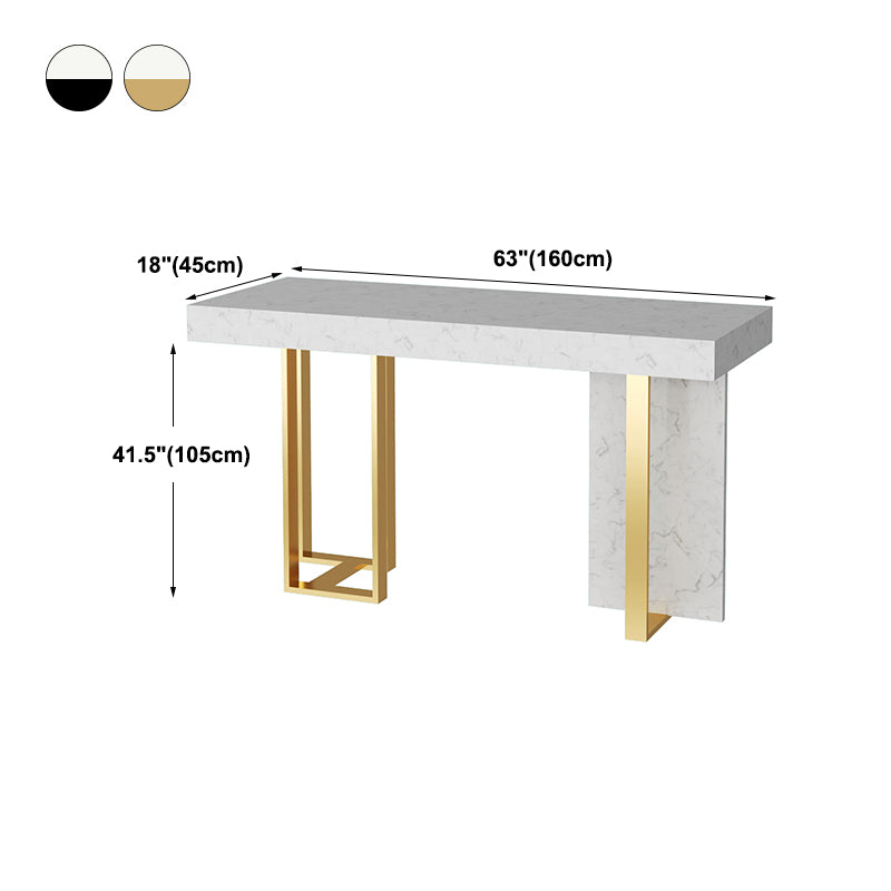 Glam Iron Bar Dining Table with White Stone Top Rectangle Indoor Bistro Table