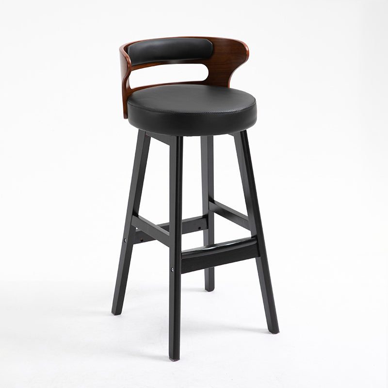 Industrial Style Low Back Bar-stool Wooden Bar Stool with Wooden Legs