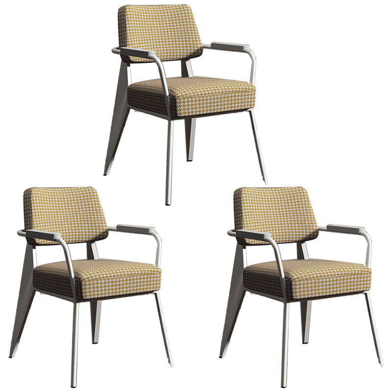 Glam Style Metal Arm Chair Open Back Dining Side Chair with Upholstered (Set of 3)