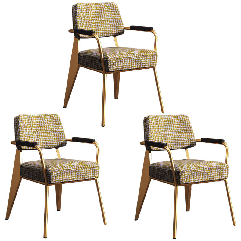 Glam Style Metal Arm Chair Open Back Dining Side Chair with Upholstered (Set of 3)