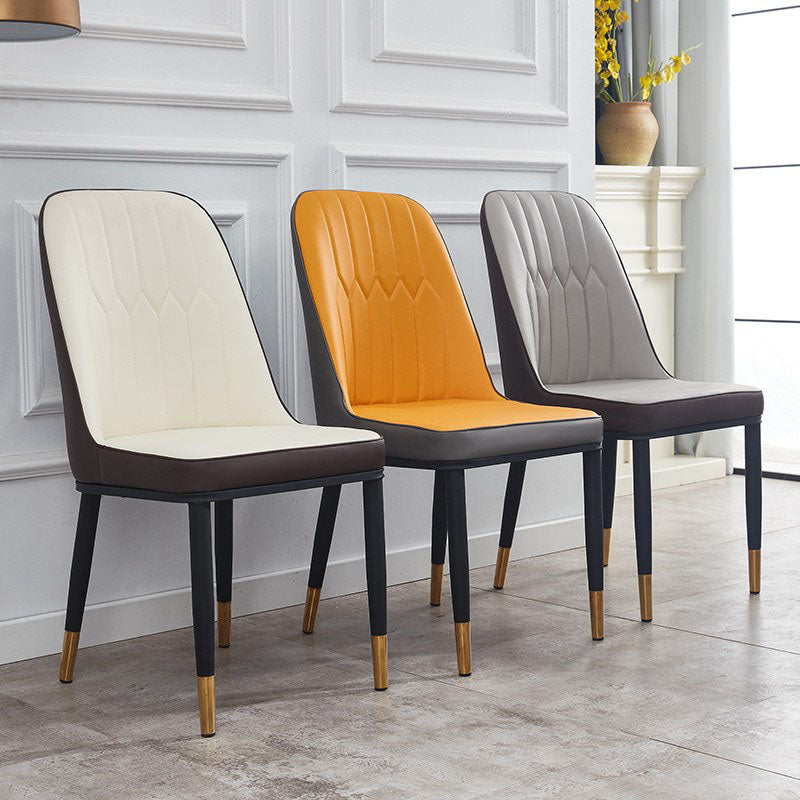 Modern Style Metal Armless Chair Faux Leather Side Chair for Dining Room