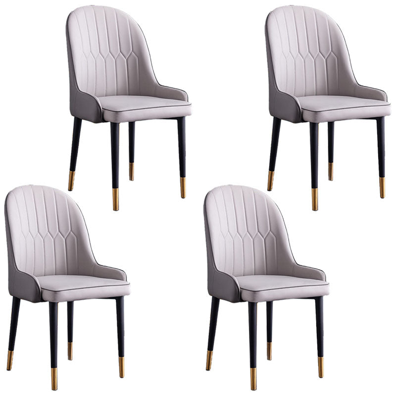 Modern Style Metal Armless Chair Faux Leather Side Chair for Dining Room