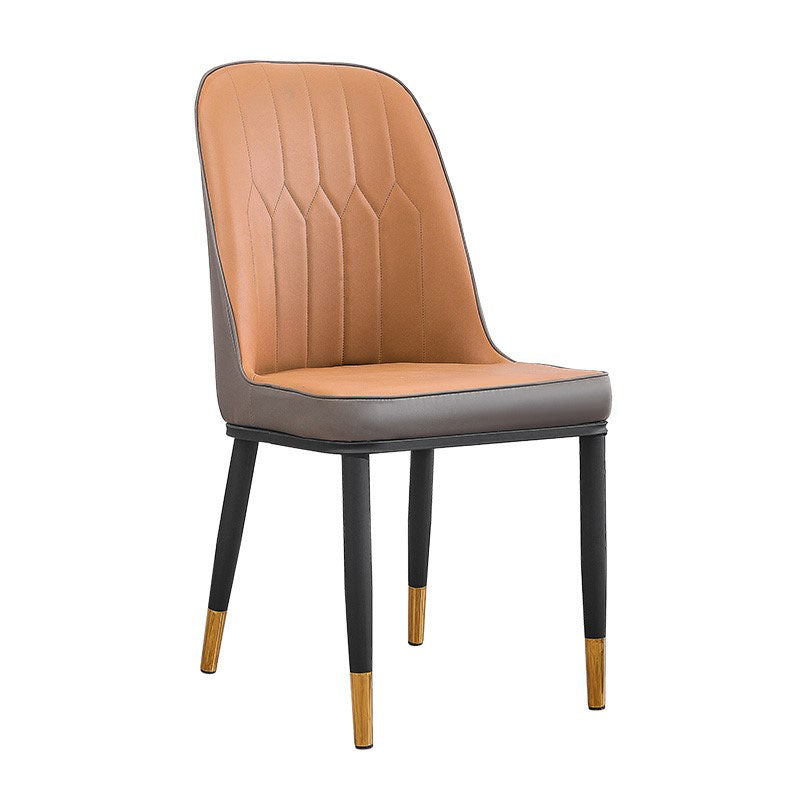 Modern Style Metal Armless Chair Faux Leather Side Chair for Dining Room