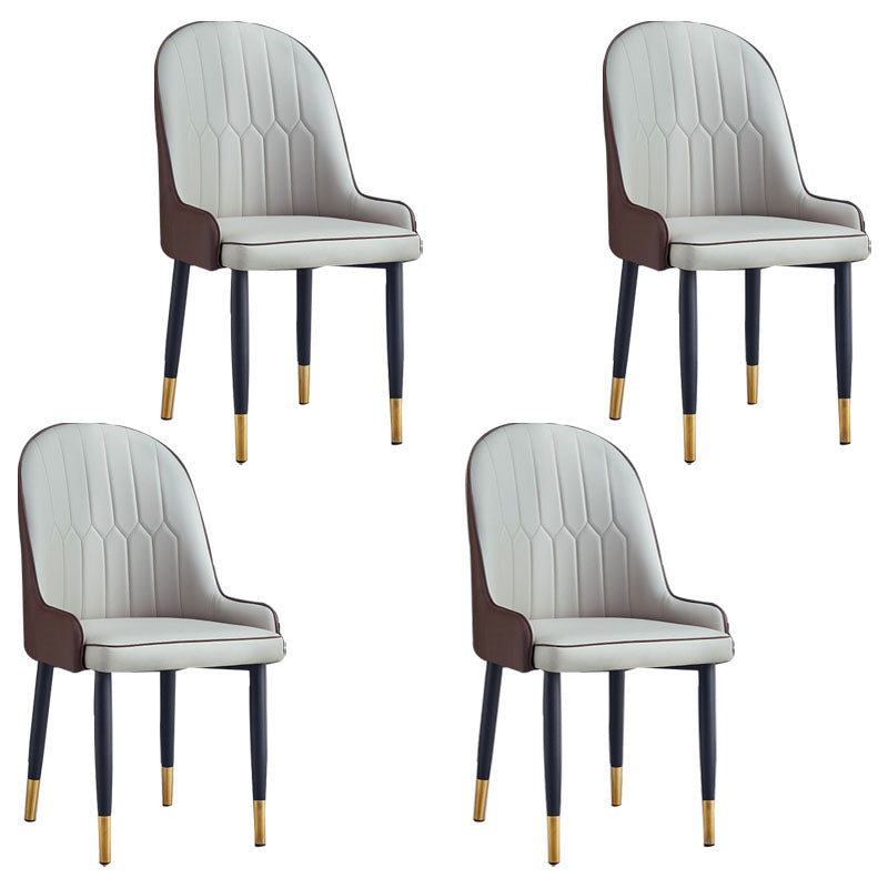 Modern Style Metal Armless Chair Faux Leather Side Chair for Dining Room