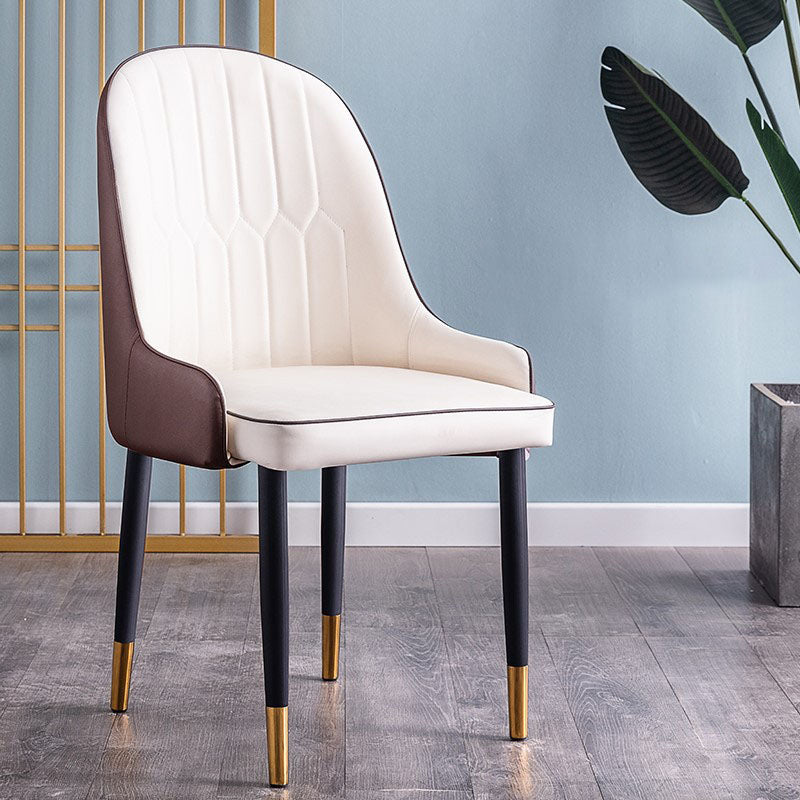 Modern Style Metal Armless Chair Faux Leather Side Chair for Dining Room