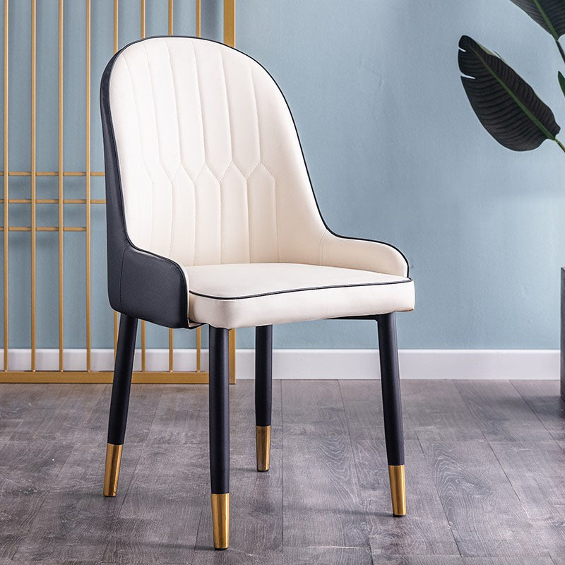 Modern Style Metal Armless Chair Faux Leather Side Chair for Dining Room