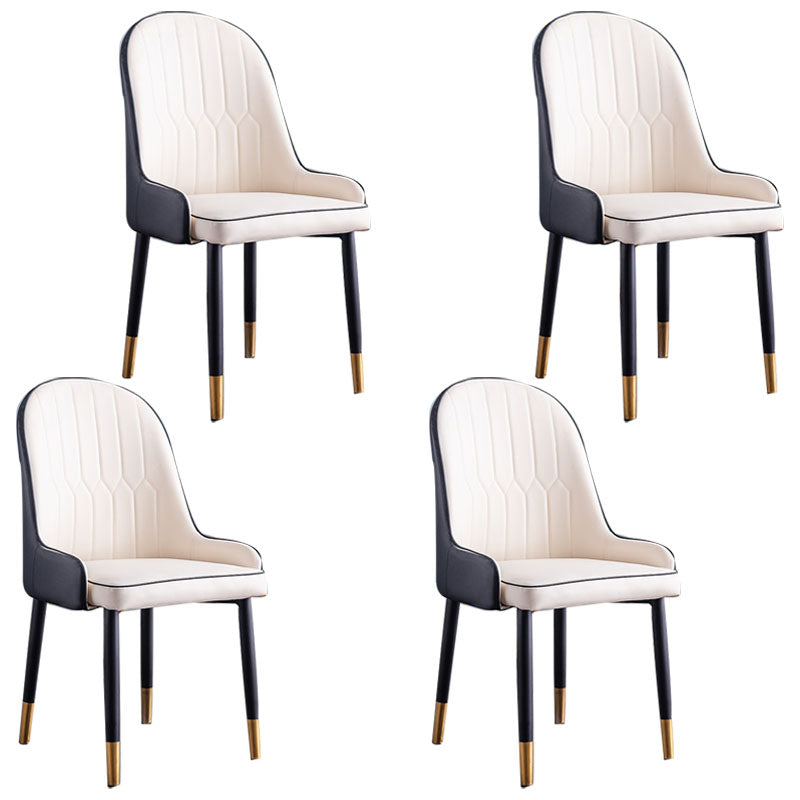 Modern Style Metal Armless Chair Faux Leather Side Chair for Dining Room