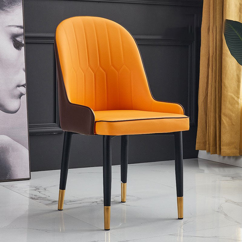 Modern Style Metal Armless Chair Faux Leather Side Chair for Dining Room