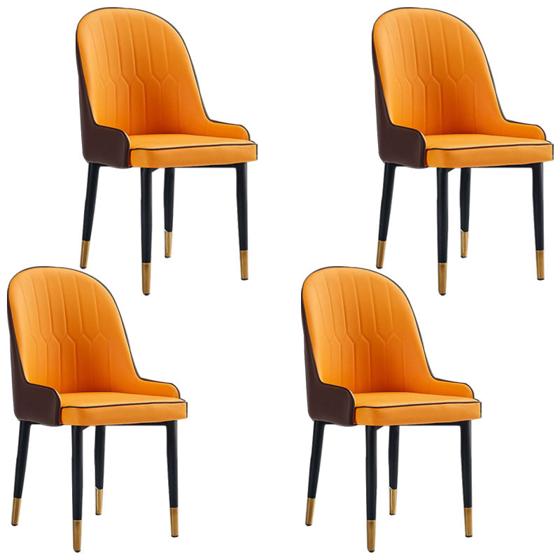 Modern Style Metal Armless Chair Faux Leather Side Chair for Dining Room