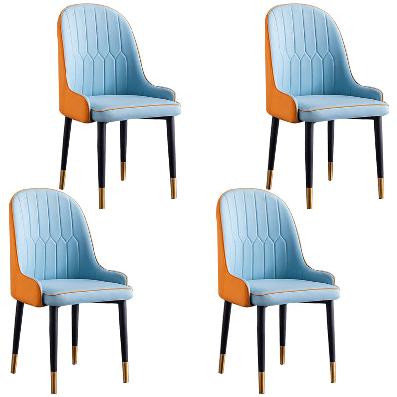 Modern Style Metal Armless Chair Faux Leather Side Chair for Dining Room