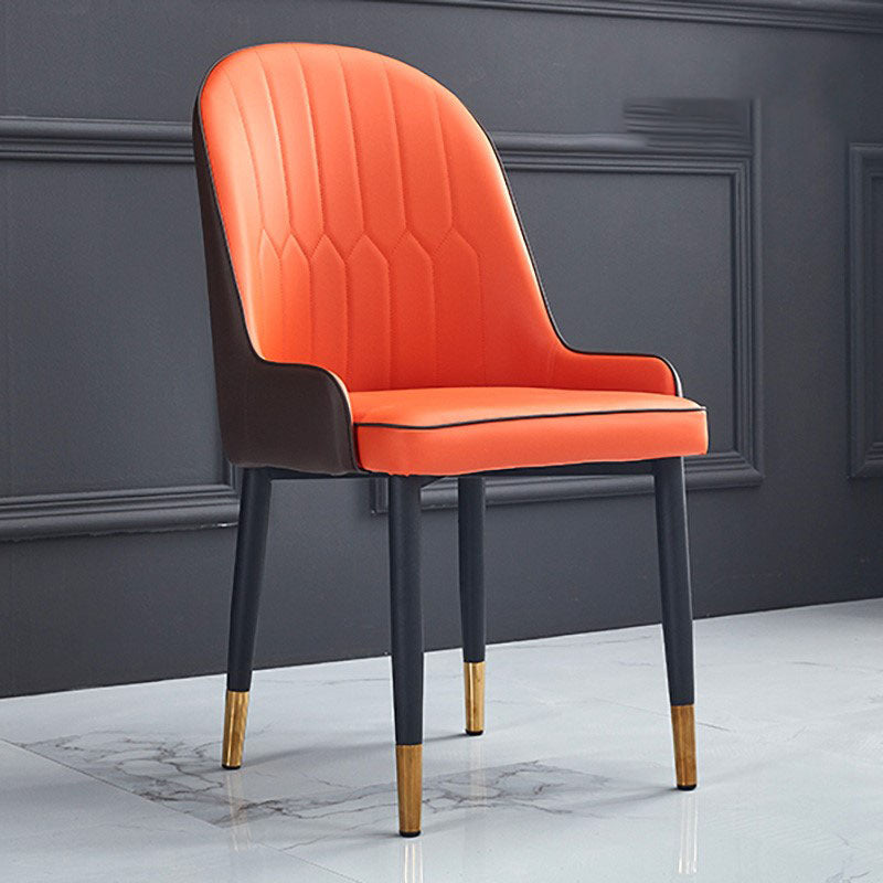 Modern Style Metal Armless Chair Faux Leather Side Chair for Dining Room