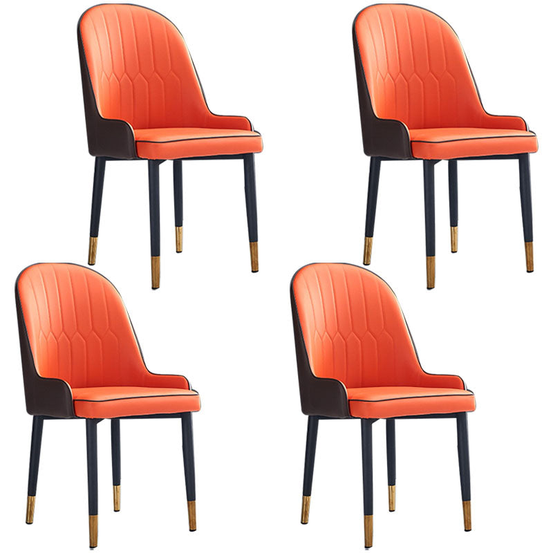 Modern Style Metal Armless Chair Faux Leather Side Chair for Dining Room