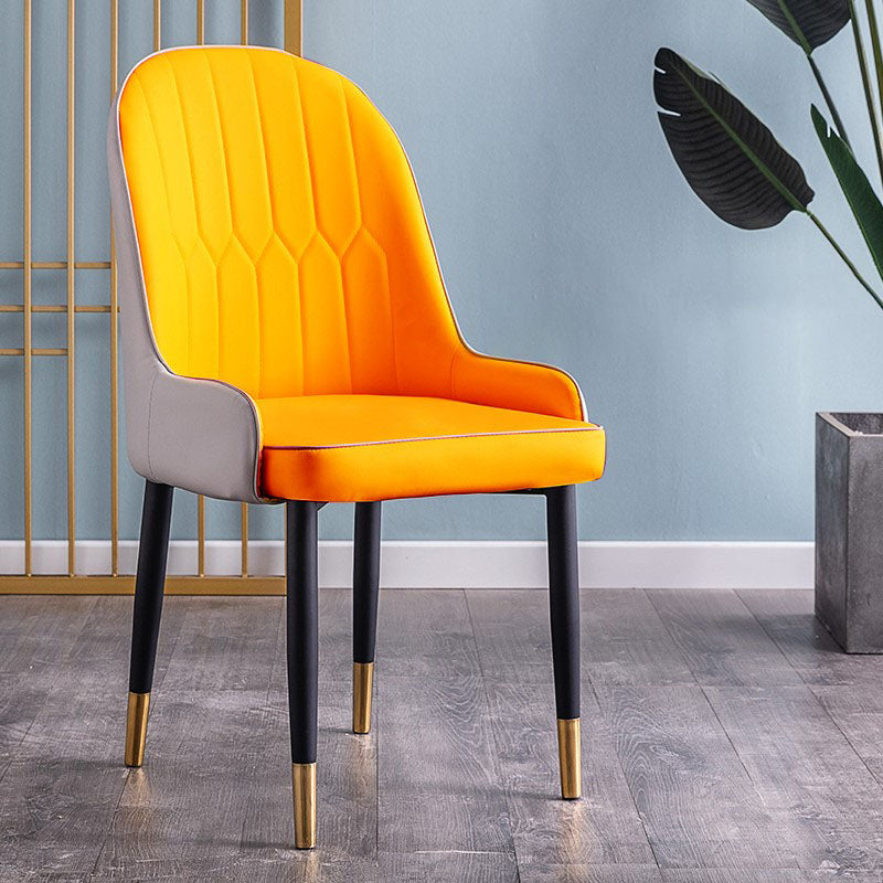 Modern Style Metal Armless Chair Faux Leather Side Chair for Dining Room