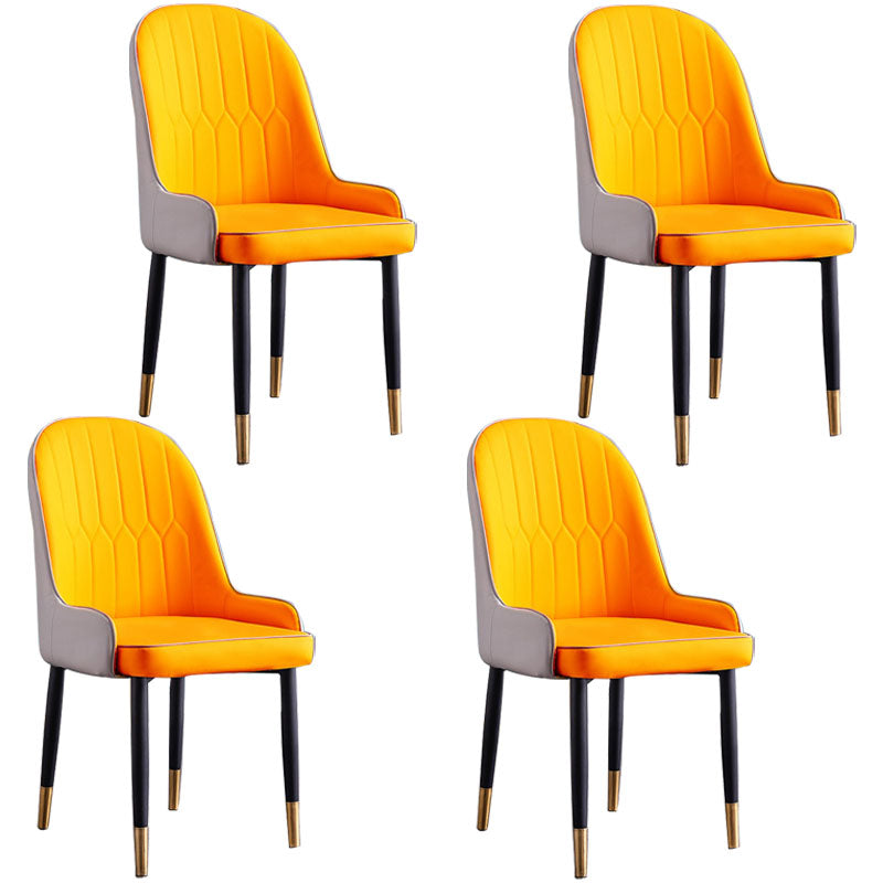 Modern Style Metal Armless Chair Faux Leather Side Chair for Dining Room