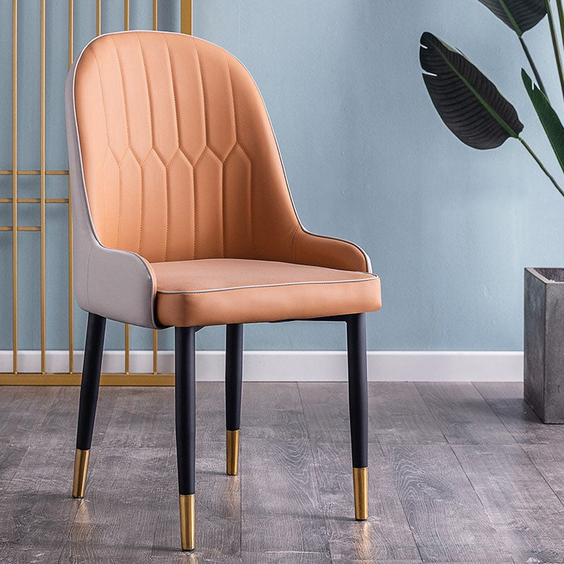 Modern Style Metal Armless Chair Faux Leather Side Chair for Dining Room