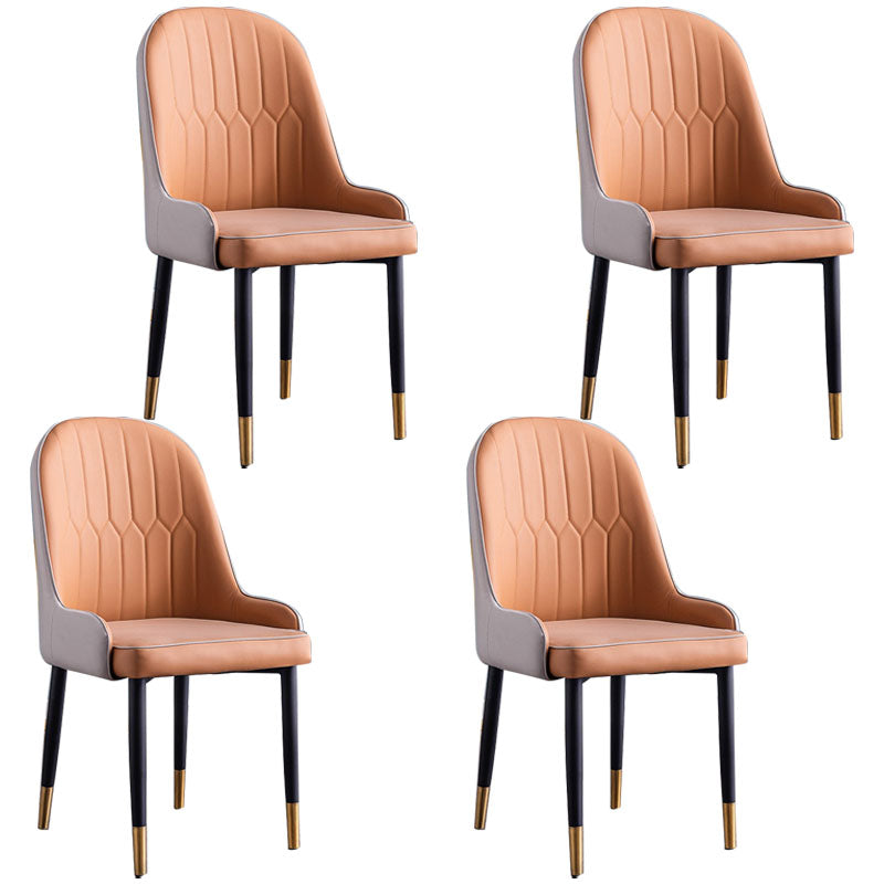 Modern Style Metal Armless Chair Faux Leather Side Chair for Dining Room