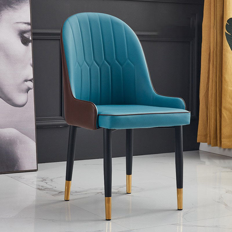 Modern Style Metal Armless Chair Faux Leather Side Chair for Dining Room