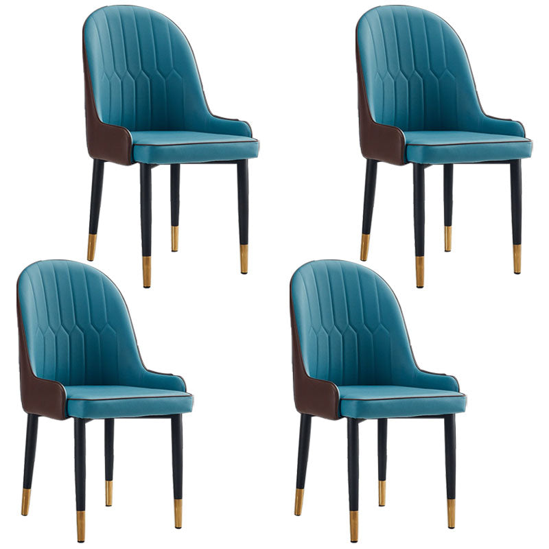 Modern Style Metal Armless Chair Faux Leather Side Chair for Dining Room