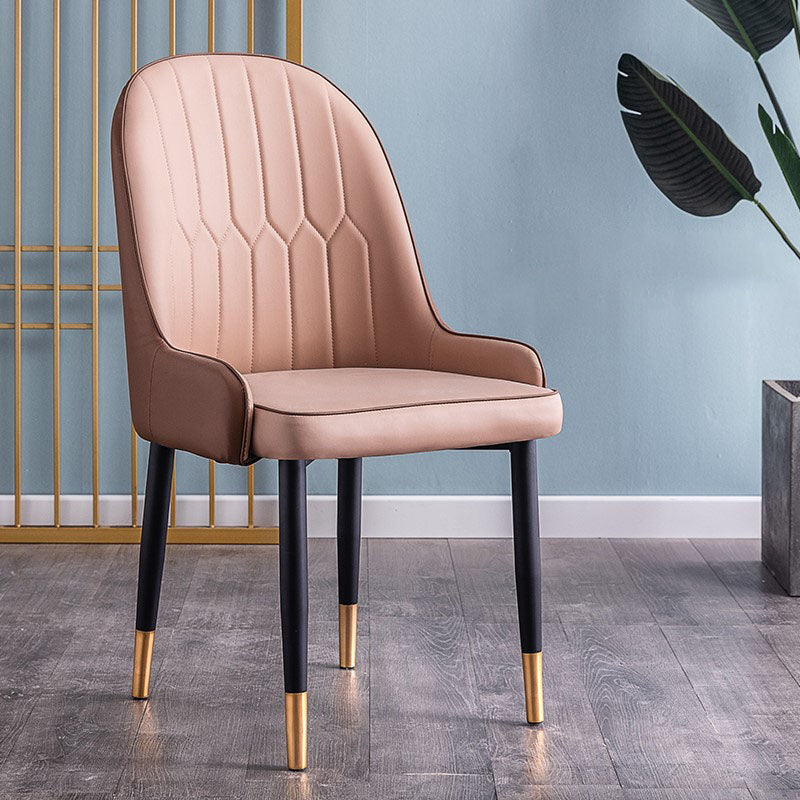 Modern Style Metal Armless Chair Faux Leather Side Chair for Dining Room