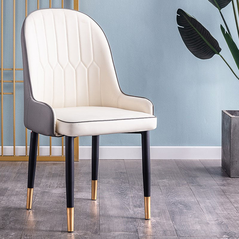 Modern Style Metal Armless Chair Faux Leather Side Chair for Dining Room