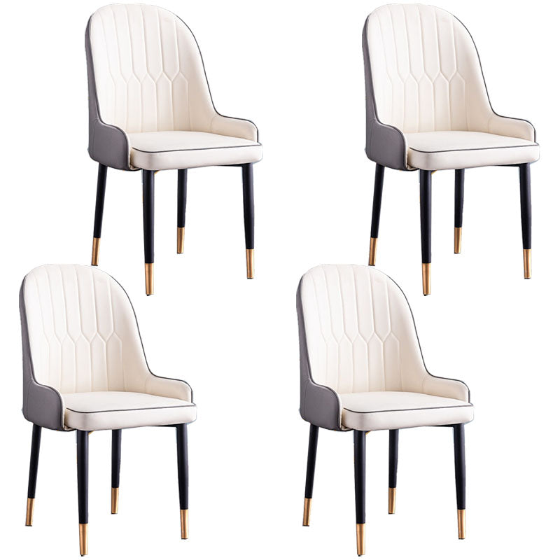 Modern Style Metal Armless Chair Faux Leather Side Chair for Dining Room